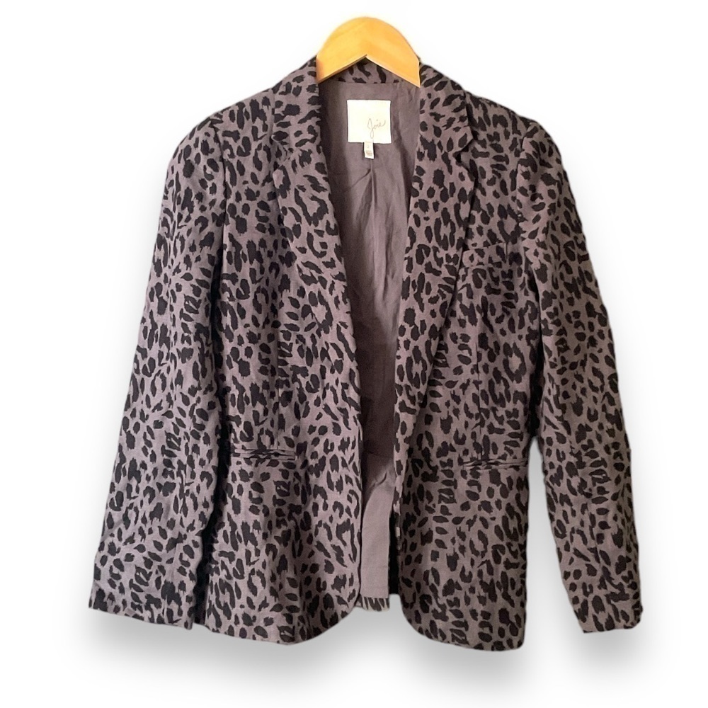 Joie Grey Leopard Print Linen Blazer 2 - Picture 2 of 7